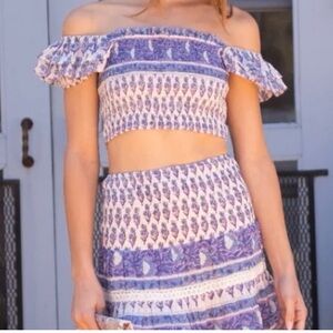 Off-Shoulder Blue and White Mini Dress